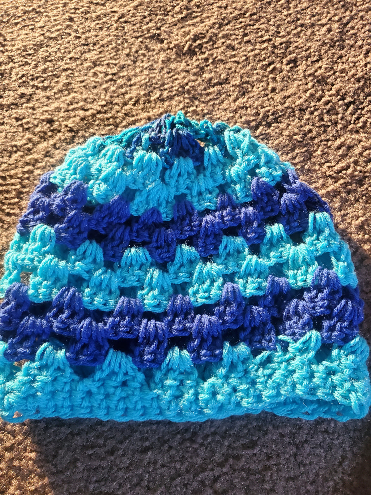 Aqua and Royal Blue Granny Stripe Beanie