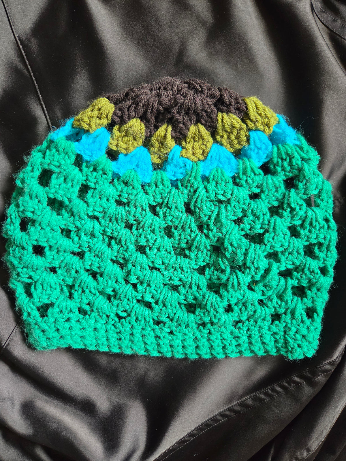 Black, Teal, Green Granny Stripe Beanie